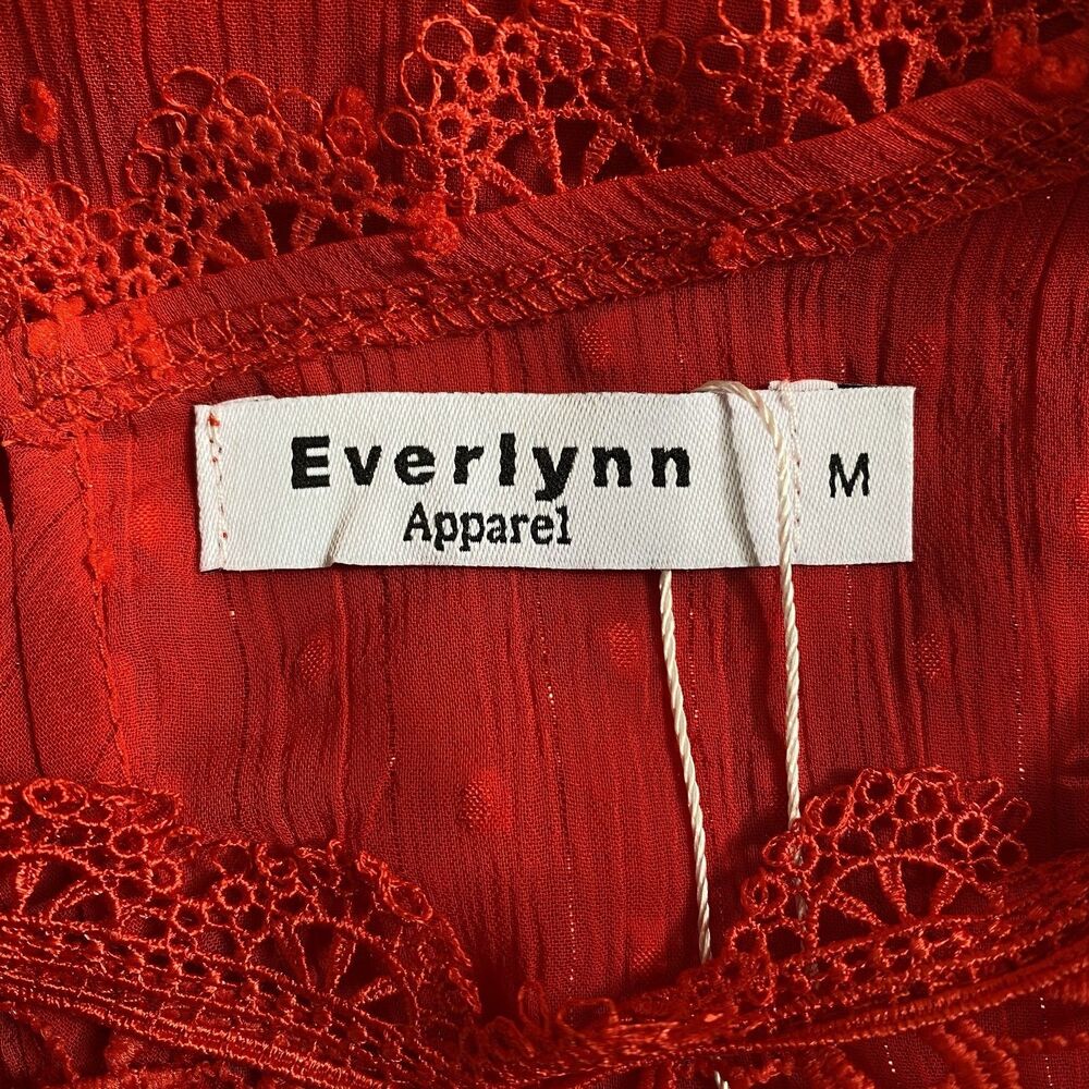 Women’s Sheer Red Lace Short Sleeve Blouse Size M - Picture 4 of 12